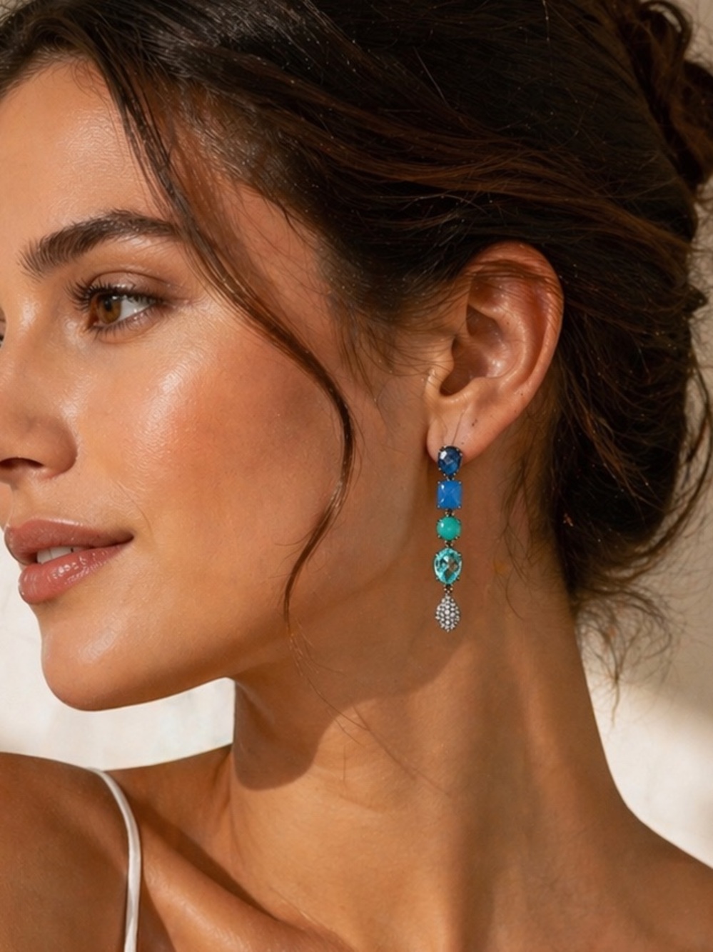 Multi-Stone Statement Drop Earrings | Blue & Green Wedding Guest Anthro Style
